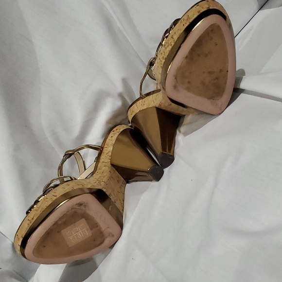 Prada gold cork platform heeled sandals gorgeous - Picture 7 of 13